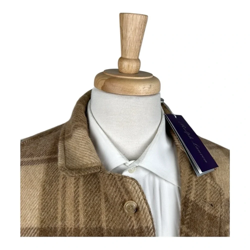 Ralph Lauren Purple Label Brown Check Shetland Wool Suede Trim Blazer 38R NWT